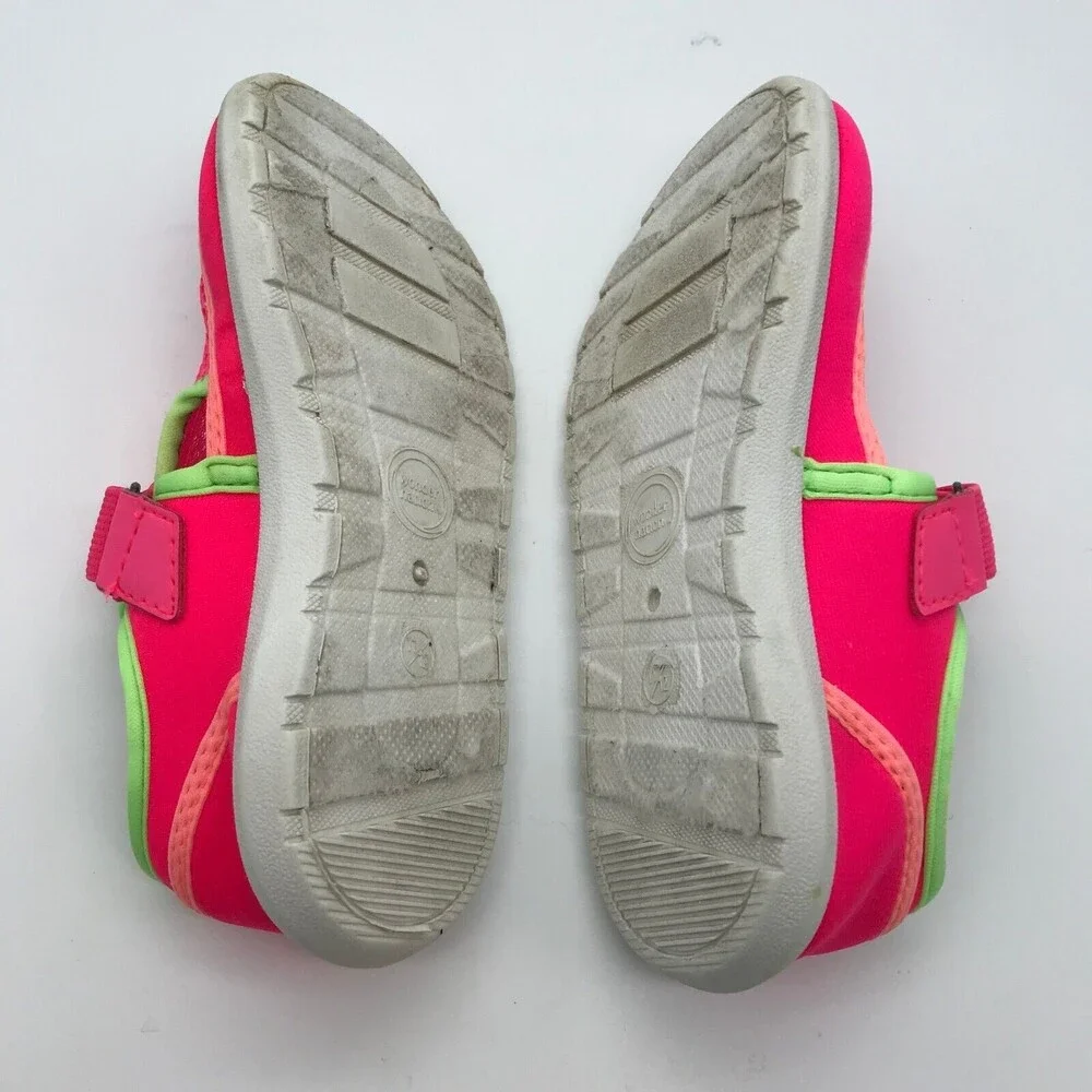 Wonder Nation Beach Water Shoes Kids size 11/12 Neon Pink & Green Mesh Sneakers